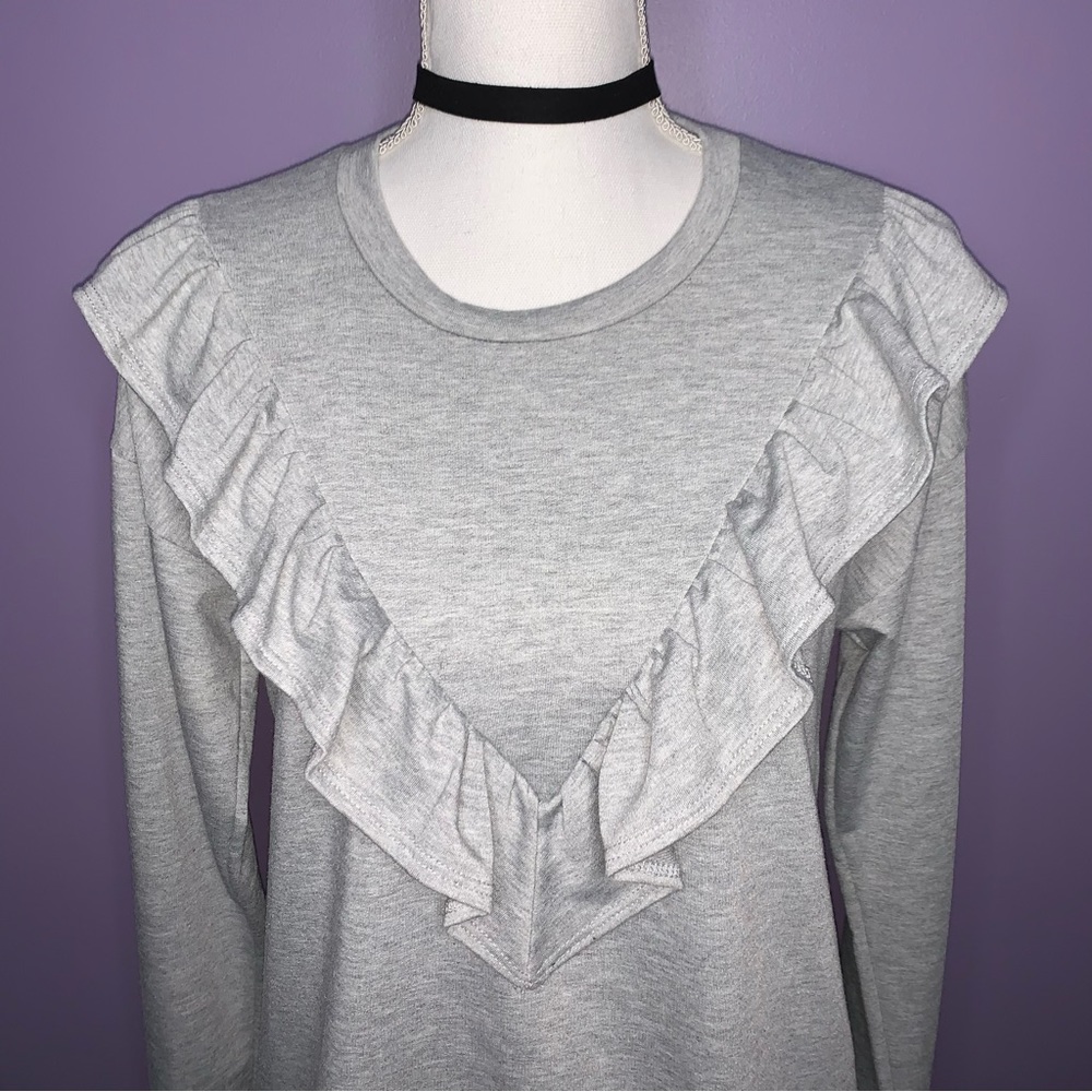 NEW Boutique Grey Ruffled Pullover